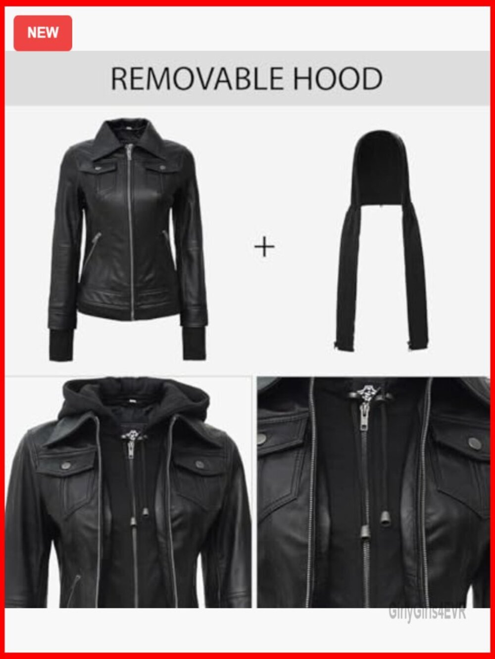 Lambskin Leather Jacket with Removable Hood, Regular Fit, All Seasons - Picture 3 of 6